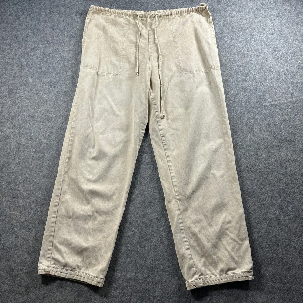 Produce Company Pants Mens Medium Beige Cotton Twill Drawstring Relaxed Utility